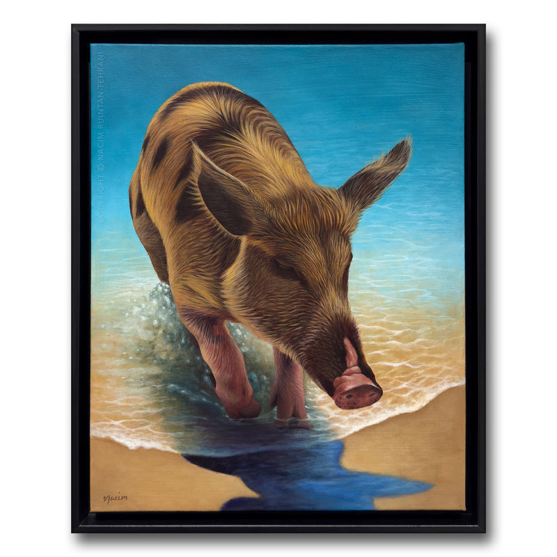 A Dip In The Ocean (framed), original acrylic painting for sale by artist Nacim Ruintan-Tehrani.