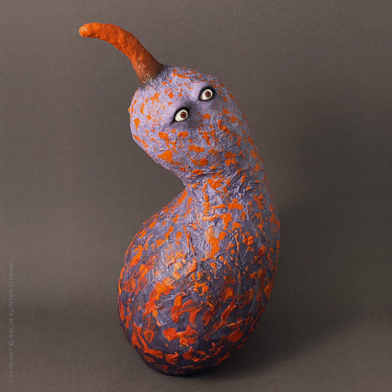 Fialova, mixed media sculpture for sale by artist Nacim Ruintan-Tehrani.