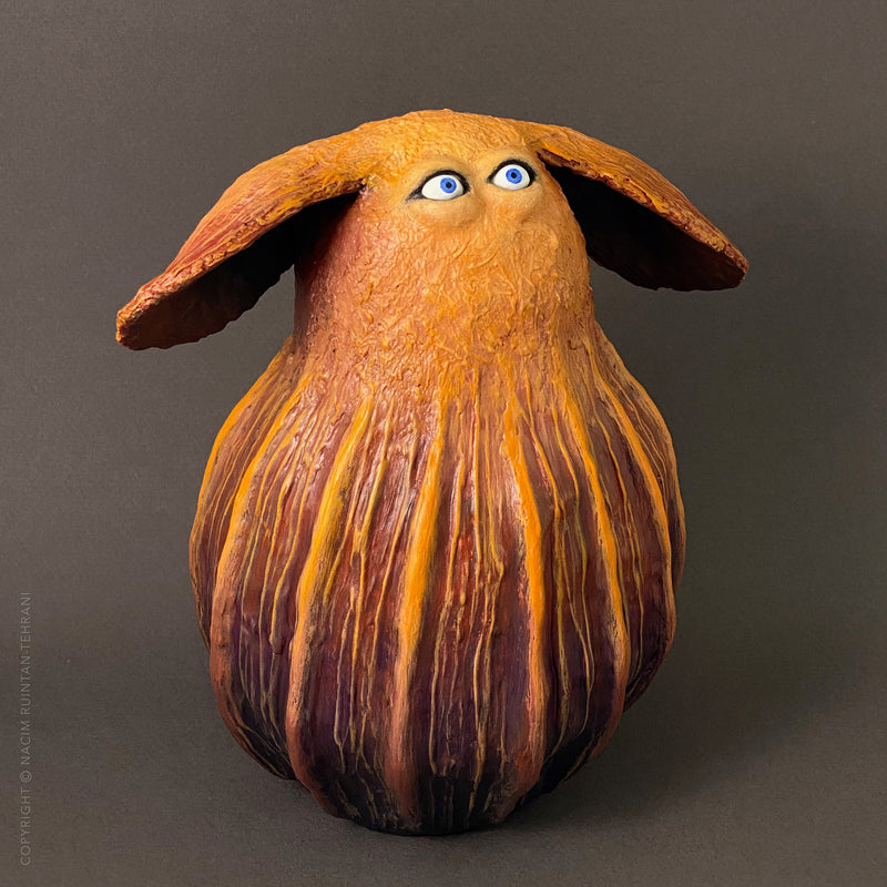 Pompik, mixed media sculpture for sale by artist Nacim Ruintan-Tehrani.