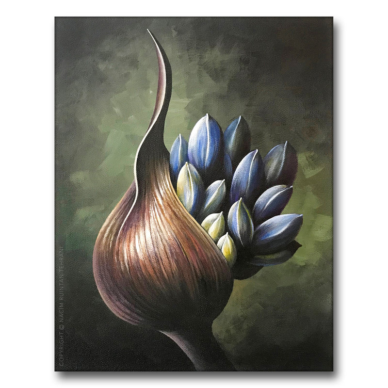 Blue buds, original acrylic painting for sale by artist Nacim Ruintan-Tehrani.