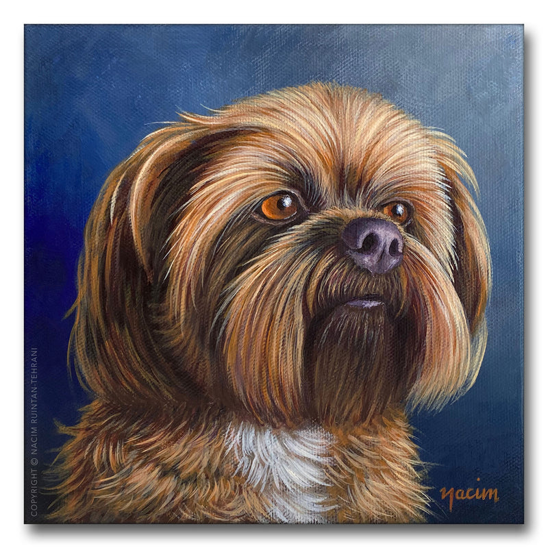 My beloved Leo, original acrylic painting for sale by artist Nacim Ruintan-Tehrani.