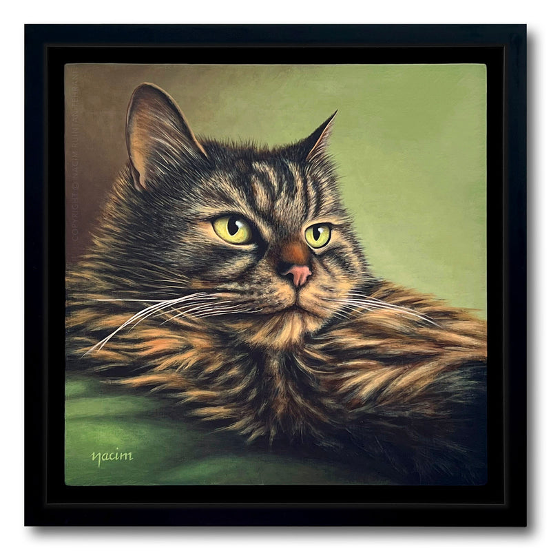 Moxie Girl (framed), custom pet portrait by artist Nacim Ruintan-Tehrani.