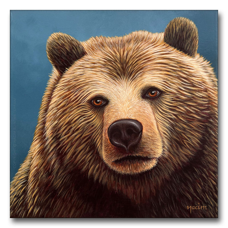 Grizzly Bear, original acrylic painting for sale by artist Nacim Ruintan-Tehrani.